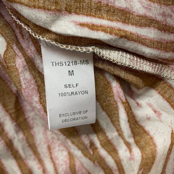 THML Long Sleeve V Neck Smocked Striped Top Tan Pink Women's Medium - Picture 3 of 4
